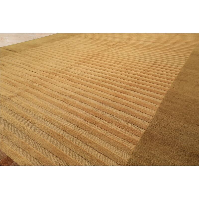 8'3''x9'8'' Tibetano Hand Knotted Wool Khaki Transitional Textured Tibetan Rug - 8' 3'' x 9' 8''