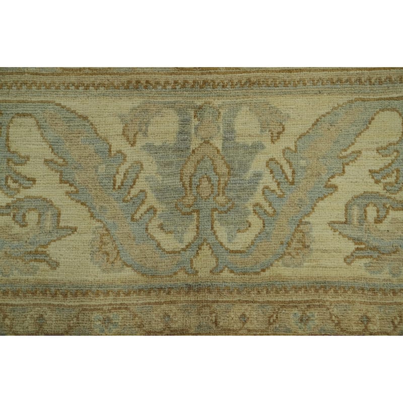 Vegetable Dye Wool Oushak Turkish Area Rug, Floral Geometric Carpet - 12' 0'' X 9' 3''