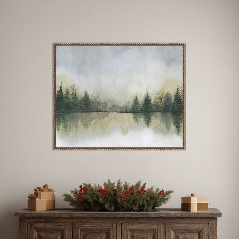 Hazy Cove I by Grace Popp (28 x 23 in.), Framed Canvas Wall Art Print - Sylvie Beaded Dark Gold
