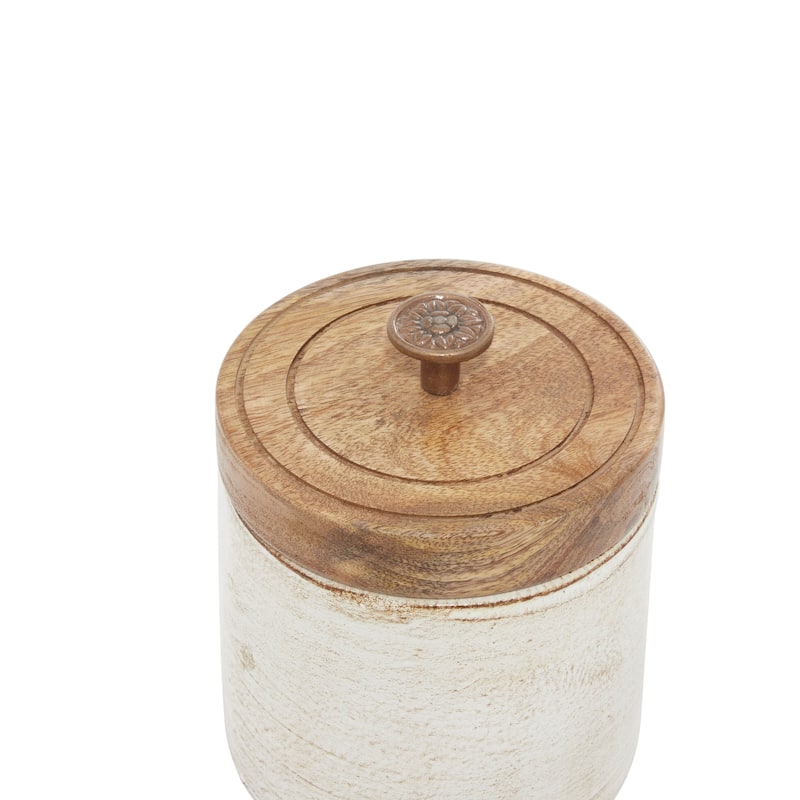 Ceramic Decorative Jars with Wood Lids - Set of 3 White - Roche River Decor - 6"W x 5"L x 8"H