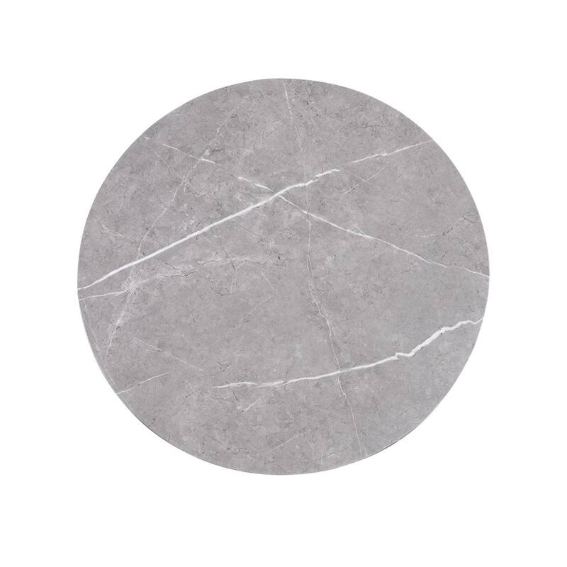 Roomfitters 36-Inch Round Mixed Material Coffee Table, Gray Faux Marble Top with Provincial Oak Storage Shelf