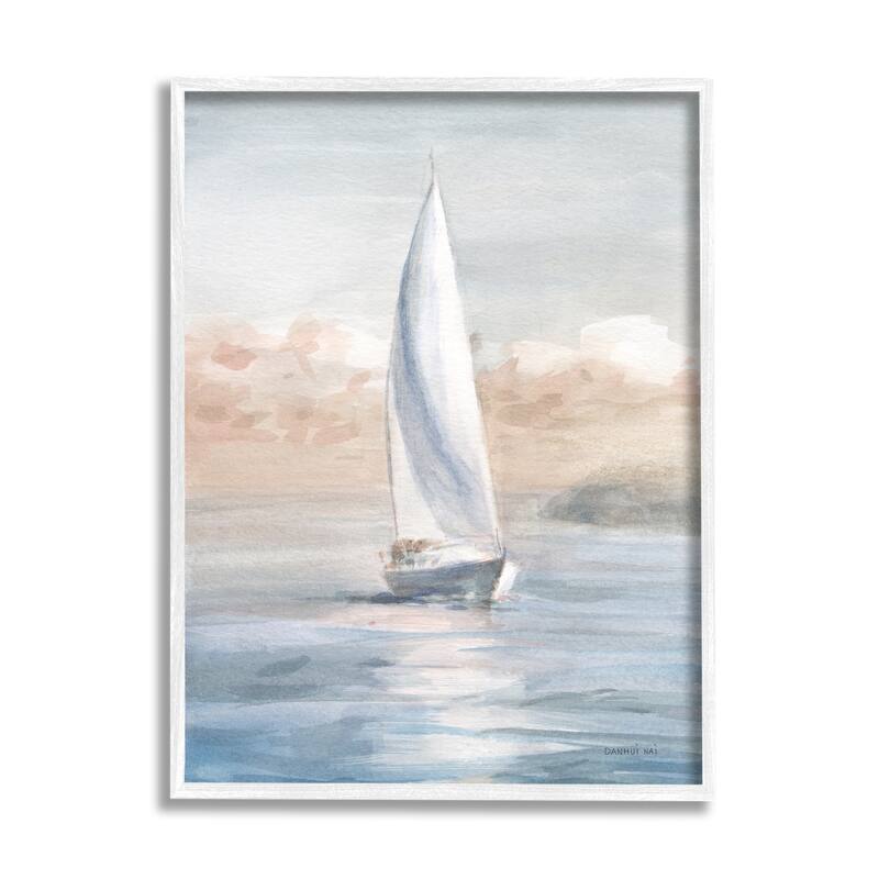 Stupell Sailboat Under Cloudy Morning Sunrise Soft Contemporary Ocean Framed Wall Art