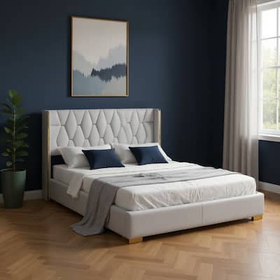 HomeRoots White Tufted Upholstered Twin Bed Frame