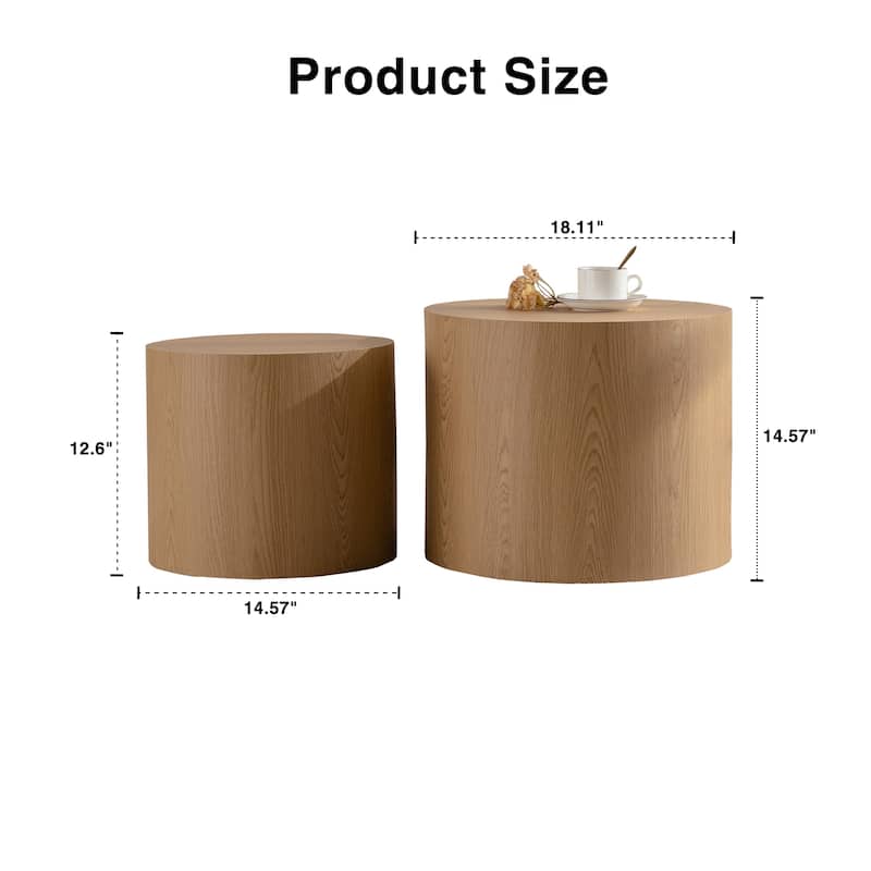 Set of 2 Modern Nesting Round Wooden Coffee Tables