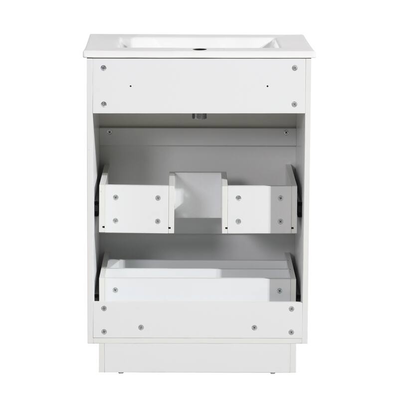 30" Freestanding Bathroom Vanity with Ceramic Sink and 2 Storage Drawers, Stylish Gray Floor Cabinet
