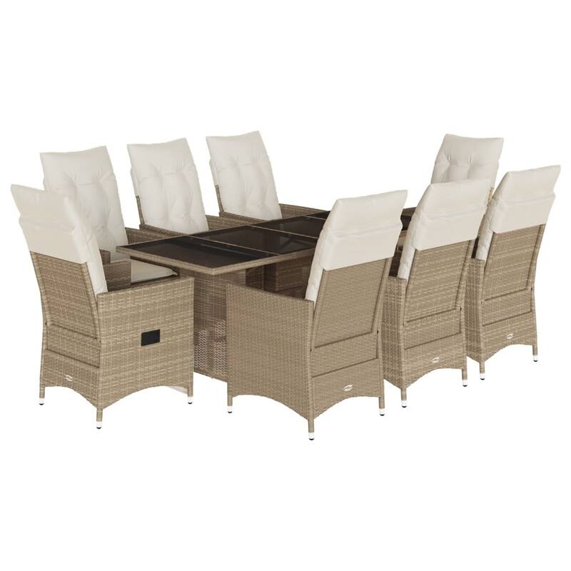 vidaXL Patio Dining Set with Cushions Outdoor Furniture Beige Poly Rattan - 74.8" x 31.5" x 29.5"