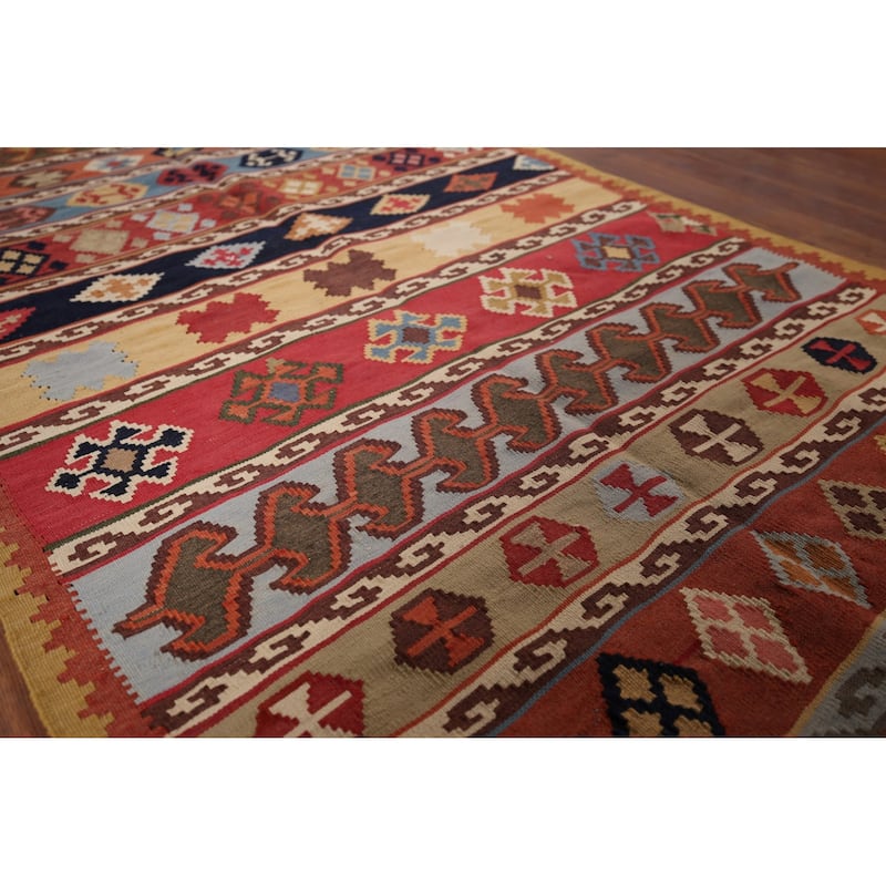 Vegetable Dye Kilim Qashqai Persian Vintage Wool Carpet - 3'2"x 5'11"