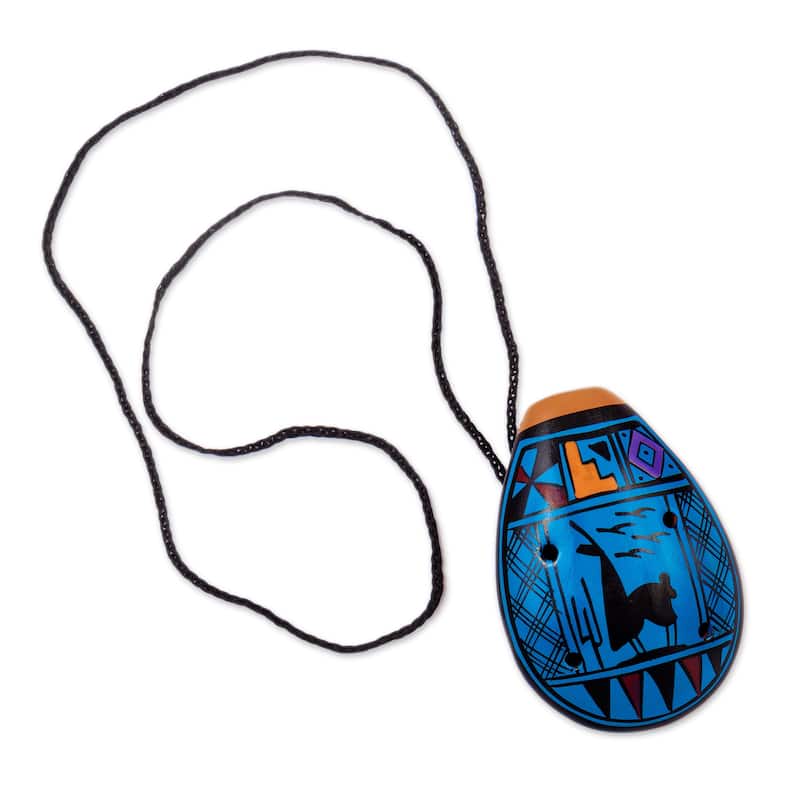 Novica Handmade Blue Wind Ceramic Ocarina