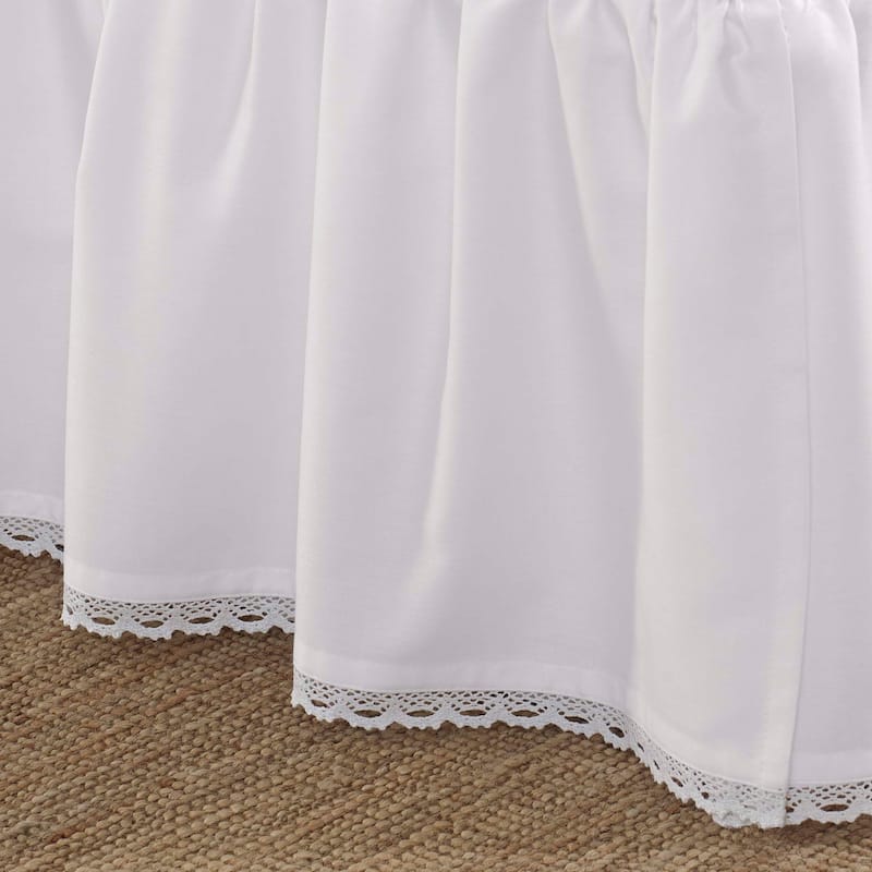 Laura Ashley Crochet White Cotton Sateen Ruffle Bedskirt