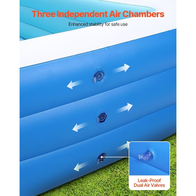Blue PVC 3-Layer Rectangular Inflatable Pool with Drain and Patches - 118.11 x 67.01 x 20 inch