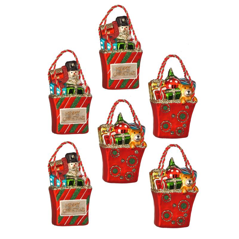 5.5" Glass Holiday Gift Bag Ornament Set of 2