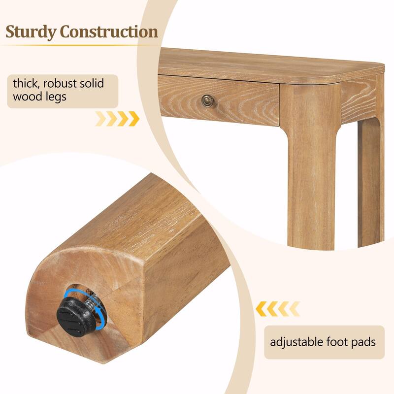 Rustic Console Table with Curved Corners for Safety - Entryway Table with 3 Concealed Drawers