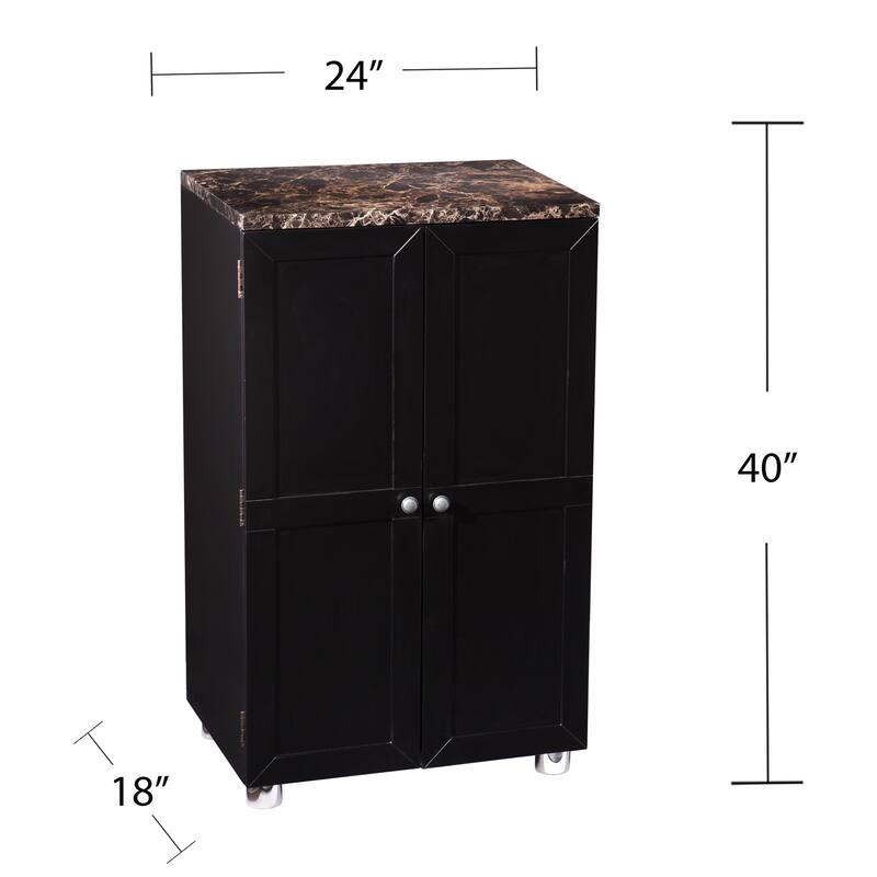 SEI Furniture Cornelia Black Wine Bar Cabinet with Faux Marble Top