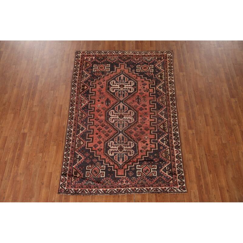 Hand-knotted Vegetable Dye Qashqai Persian Antique Area Rug - 5'0"x 7'7"
