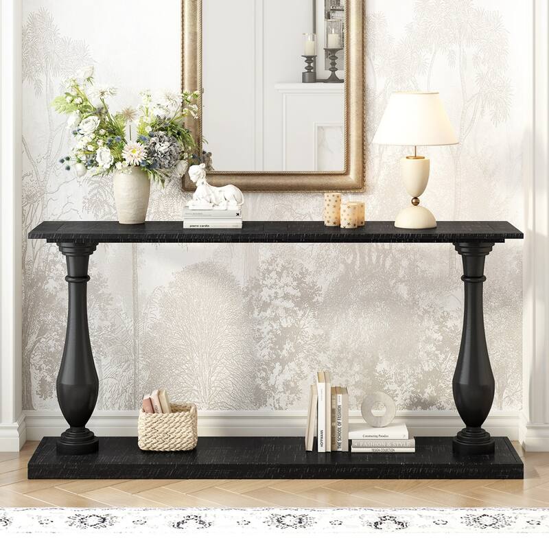 Vintage Sofa Table Console Table with Pine Veneer and Vase-Leg Design for Living Room Study room Entryway Bedroom