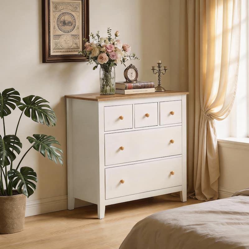 5 Drawer Dressser with Solid Wood Knobs