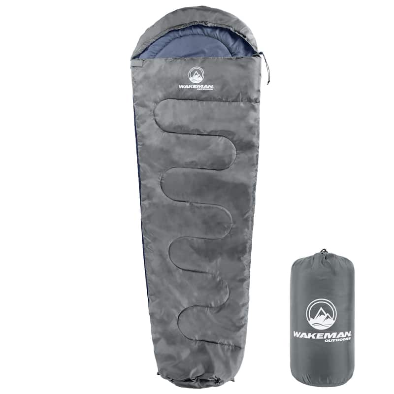 Mummy Sleeping Bag - Cold Weather Sleeping Bag - Waterproof with Drawstring Hood - Camping Equipment by Wakeman Outdoors - Grey