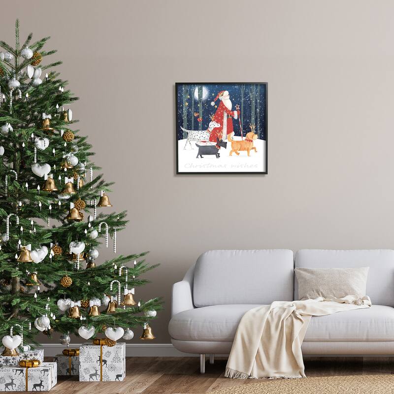 Stupell Cheery Christmas Night Santa & Dogs Snowy Scenery Framed Wall Art - Multi-Color