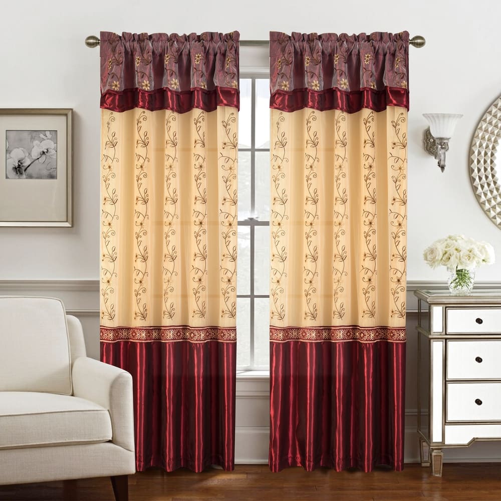 Priscilla Embroidered Window Curtain with Double Valance 90"