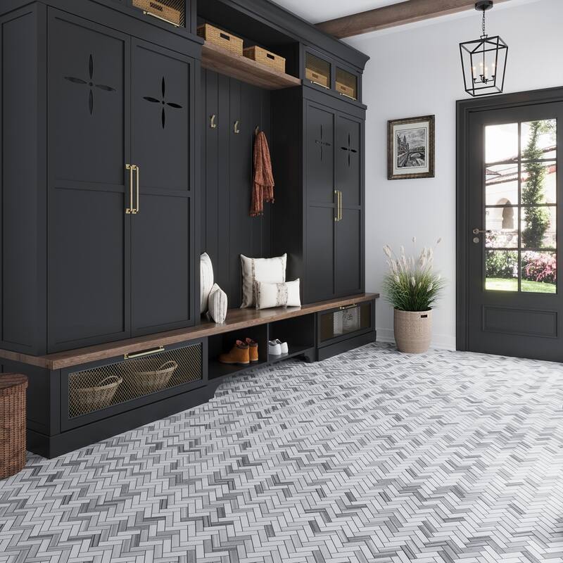 Apollo tile 12 x 12 Zebra Polished Gray Equator Marble Tile (5.29 sq ft/case) - 5 Pack