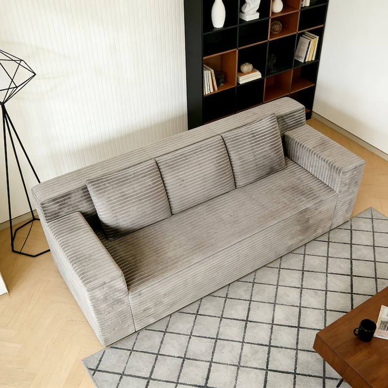 71" Corduroy Fabric 3-Seater Sectional Sofa, No Assembly Required