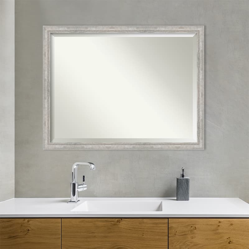 Angled Beveled Wood Framed Bathroom Vanity Wall Mirror