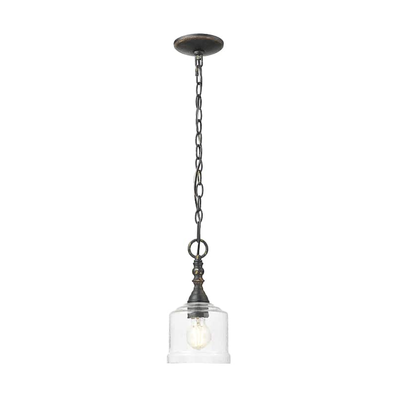 Golden Lighting Keating 1-light Pendant in Antique Black Iron and Hammered Water Glass - Gold