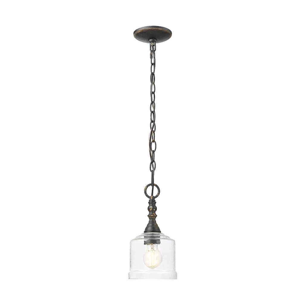 Keating Mini Pendant in Antique Ivory with Hammered Water Glass Shade - Gold