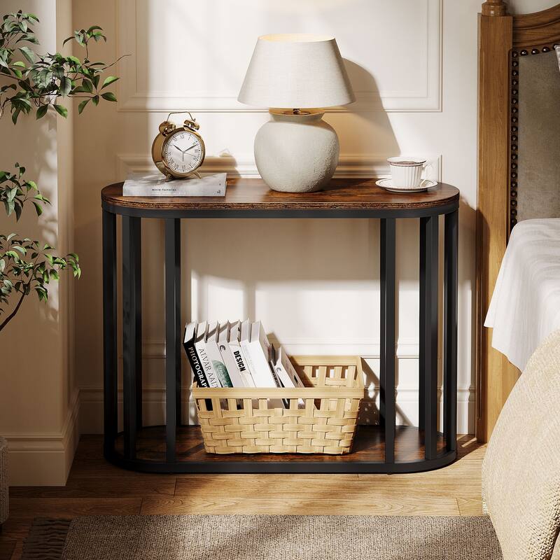 Narrow End Table with Storage, 2-Tier Industrial Side Table