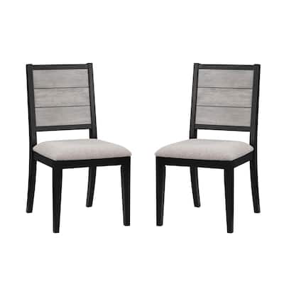 Dining Chairs Set of 2, Upholstered Seat in Grey and Black