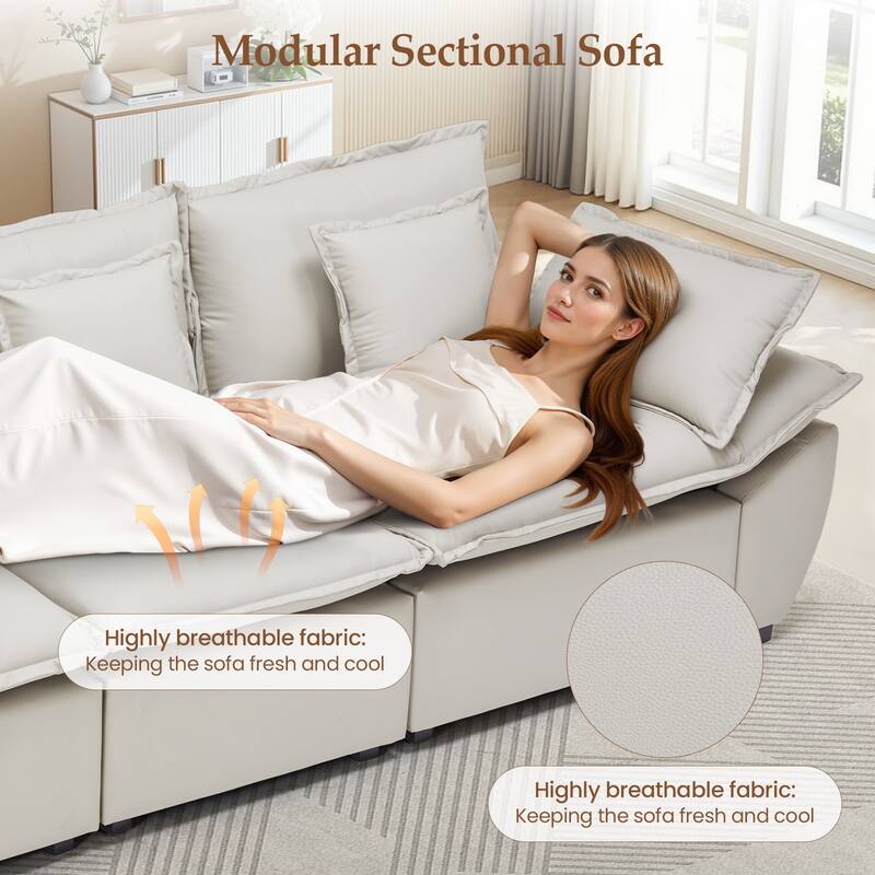 Pocassy Faux Leather Sectional Sofa Modular Couch Oversized Sofa