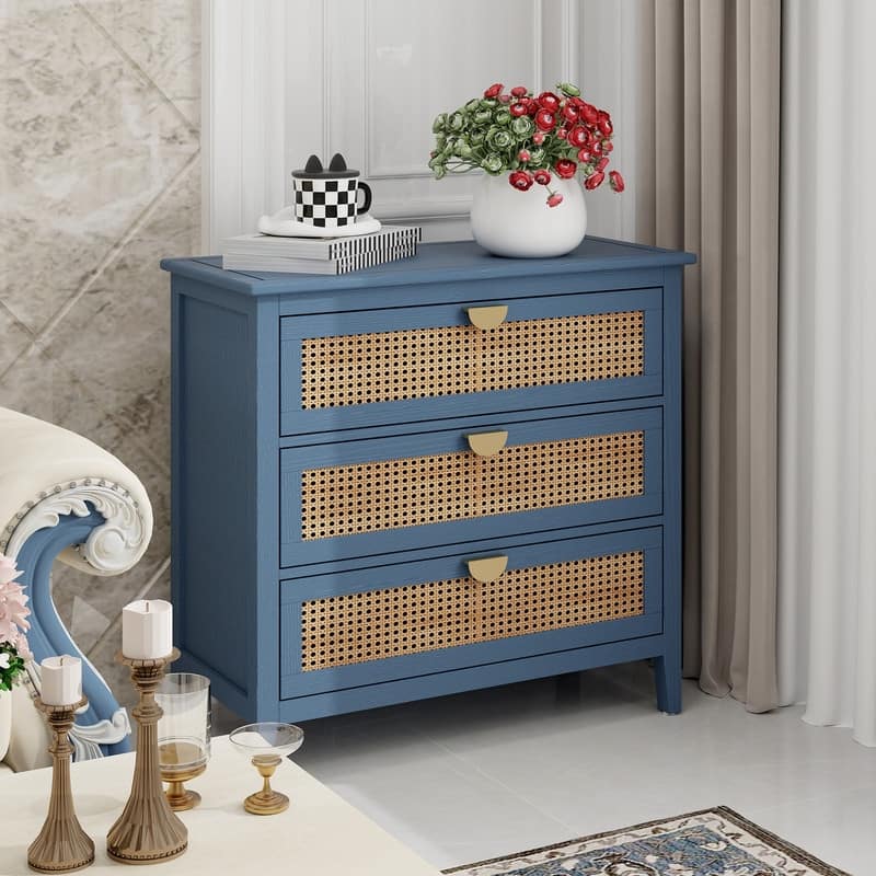 Natural Rattan Storage Cabinet 3 Drawer Chest