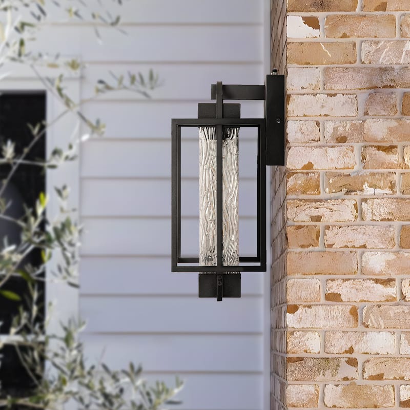 Matte Black 1-Light Glass Outdoor Wall Sconce Light Dusk to Dawn