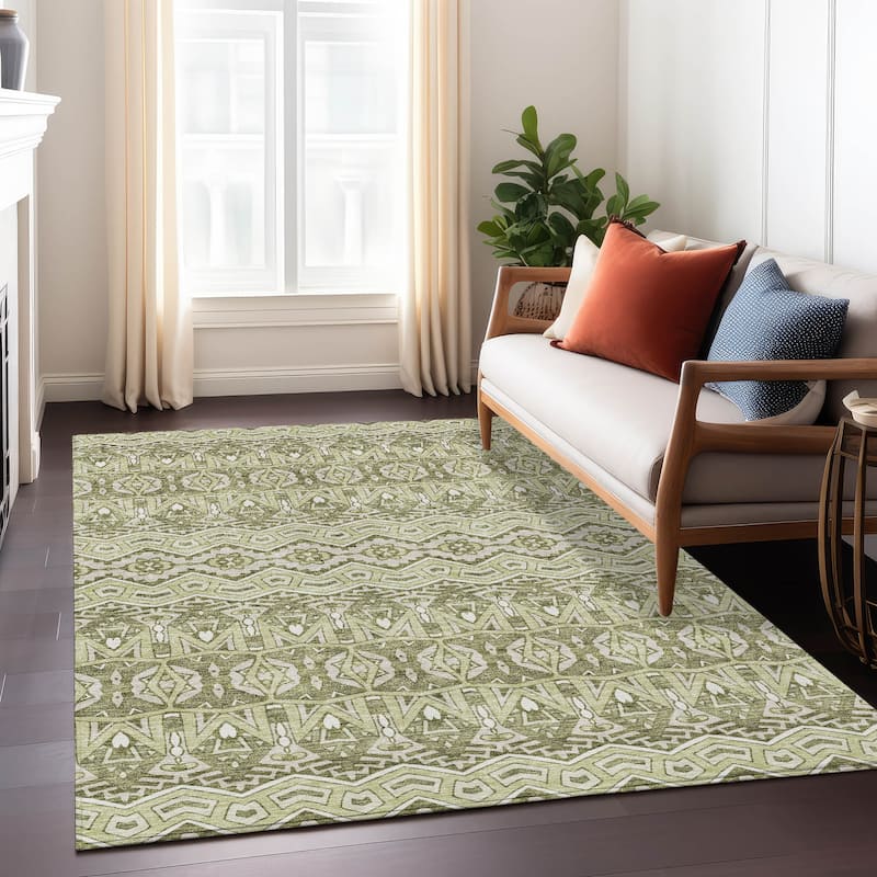 Machine Washable Indoor/ Outdoor Chantille Mosaic Global Rug