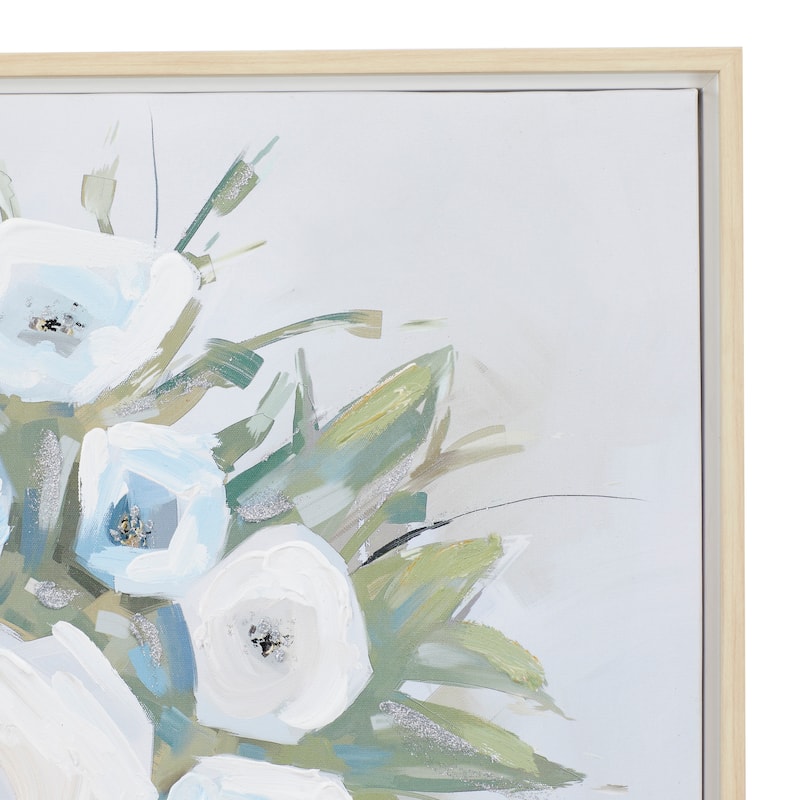 Multi Colored Canvas Bouquet Floral Framed Wall Art with Tan Frame