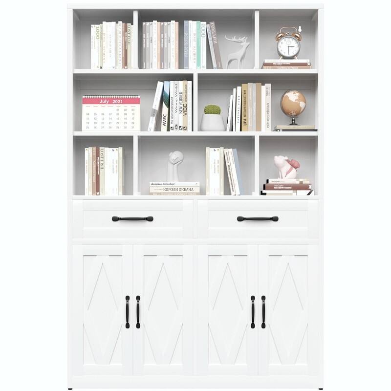 71" Tall Metal Bookcase with 2 Doors, 2 Drawers and Open Shelves