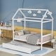 preview thumbnail 2 of 8, Twin Size House Bed Frame with Twin Size Trundle Bed and House Roof Frame for Kids - White Wooden Platform Bed Frame