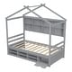 preview thumbnail 32 of 33, Elegant Twin House Bed Kids Bed with Roof Frame,Bedside Storage Shelves,Ladder and Guardrail