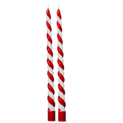 Christmas Twist Taper Candles - Red Multi Flame Candles, 12" Paraffin Wax, 4-Hour Burn Time, Perfect Holiday Decor