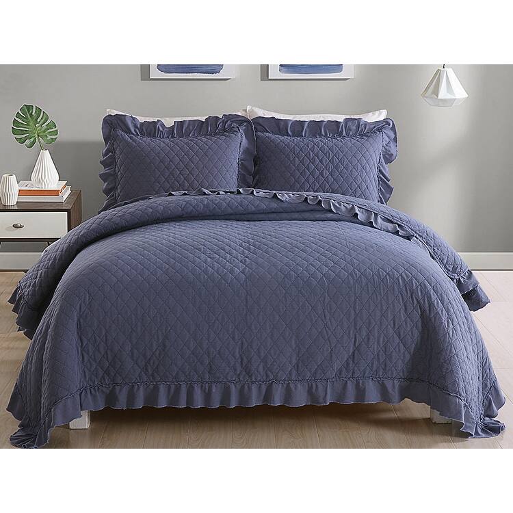 3 Piece Ruffle Quilt Set Lightweight Bedspreads Coverlet