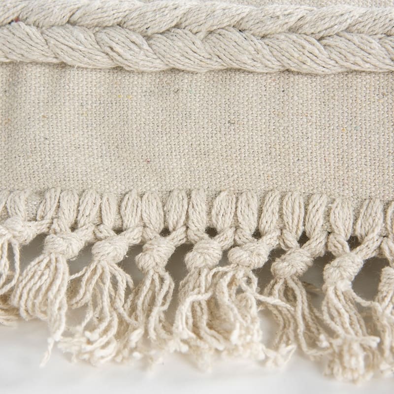 HomeRoots Ivory Braided Stripe Macrame Fringe Lumbar Pillow