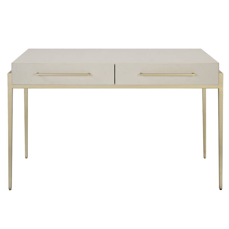 Uttermost 22900 48" MDF and Metal 2 Drawer Writing Desk - Gold / White
