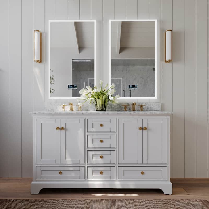 Ancerre Designs Audrey Bathroom Vanity Set - 60" - White (Gold Finish)