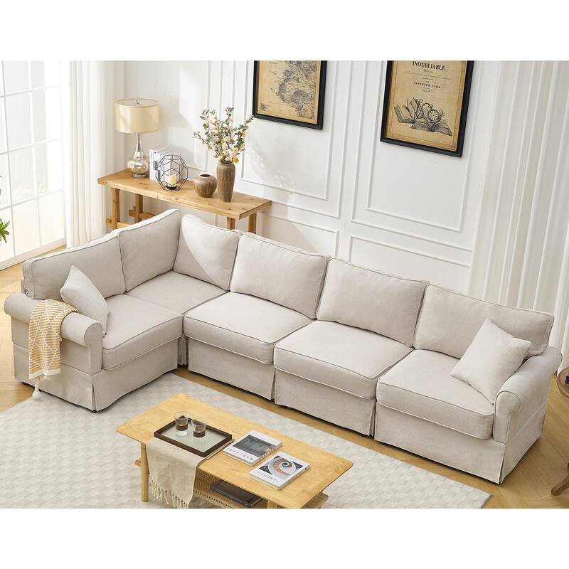 Modular Sectional Sofa, Convertible L-Shaped Upholstered Couch with Rolled Arms, Classic Reversible Corner Sofa for Living Room