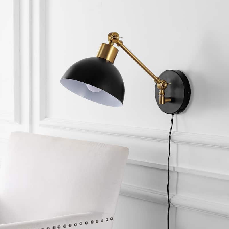 Hygge Swing Arm 1-Light Modern Midcentury Iron USB Charging Port LED Sconce, by JONATHAN Y