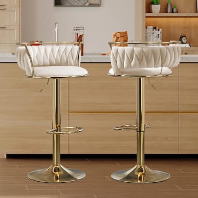 Set of 2 Velvet Adjustable Swivel Bar Stools