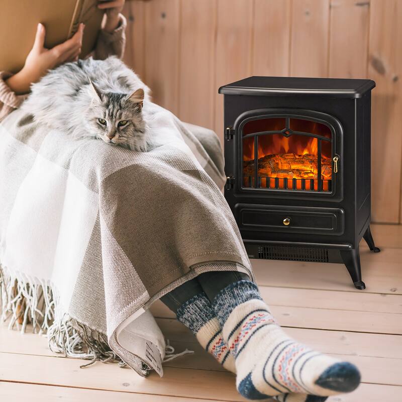 Compact Electric Stove Fireplace, Adjustable Heat, Tip-Over Protection, 216 sq. ft. Coverage - N/A