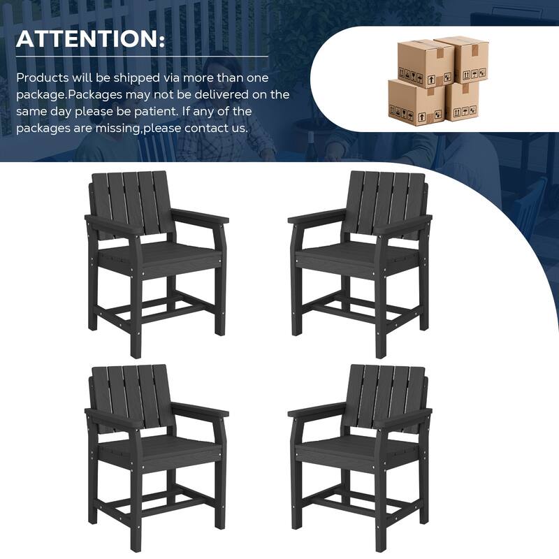 Plastic HDPE Patio Dining Chair with 19.69in Wide Seat Set of 4 - N/A