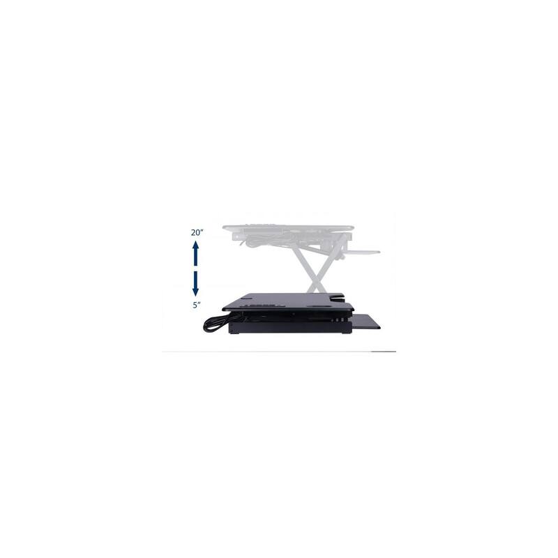 Rocelco 46 in. W Black Height Adjustable Standing Desk Converter with AC USB Charger, Double Monitor Arm and Triple Screen Riser