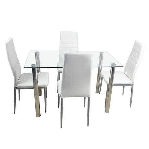 Dining Table Set, Tempered Glass Dining Table & 4 Pcs Leather Chairs